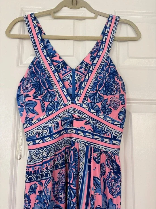 Lilly Pulitzer Sleeveless Pink & Blue Floral Maxi Dress, size medium - Picture 2 of 5